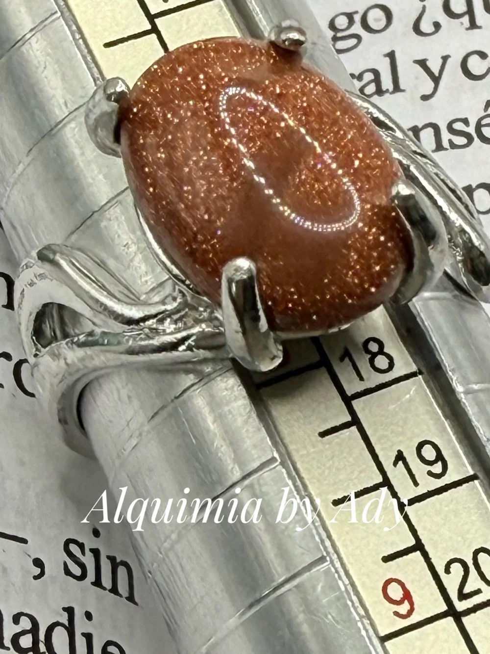 Sparkling Brown Goldstone Oval Ring in Silver-Tone Setting